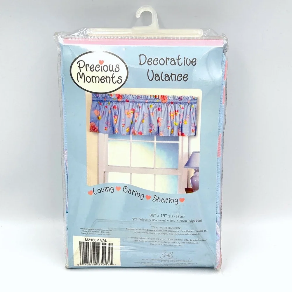Vintage Precious Moments Decorative Valance Kid Nursery Cotton 84x15 Blue Floral